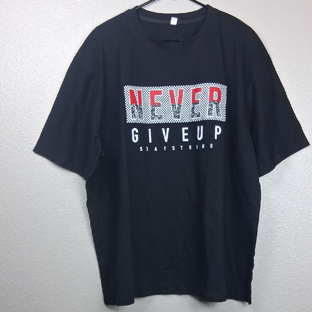 Never Give Up Mens 3x Short Sleeve Black T